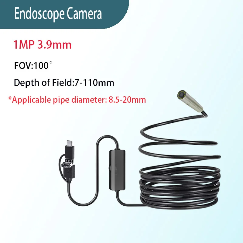 

1MP 3,9 мм FOV100 ° Широкоугольный водонепроницаемый электронный эндоскоп IP67 для проверки трубопровода, USB-камера с мягким шнуром типа C, 1,5 м