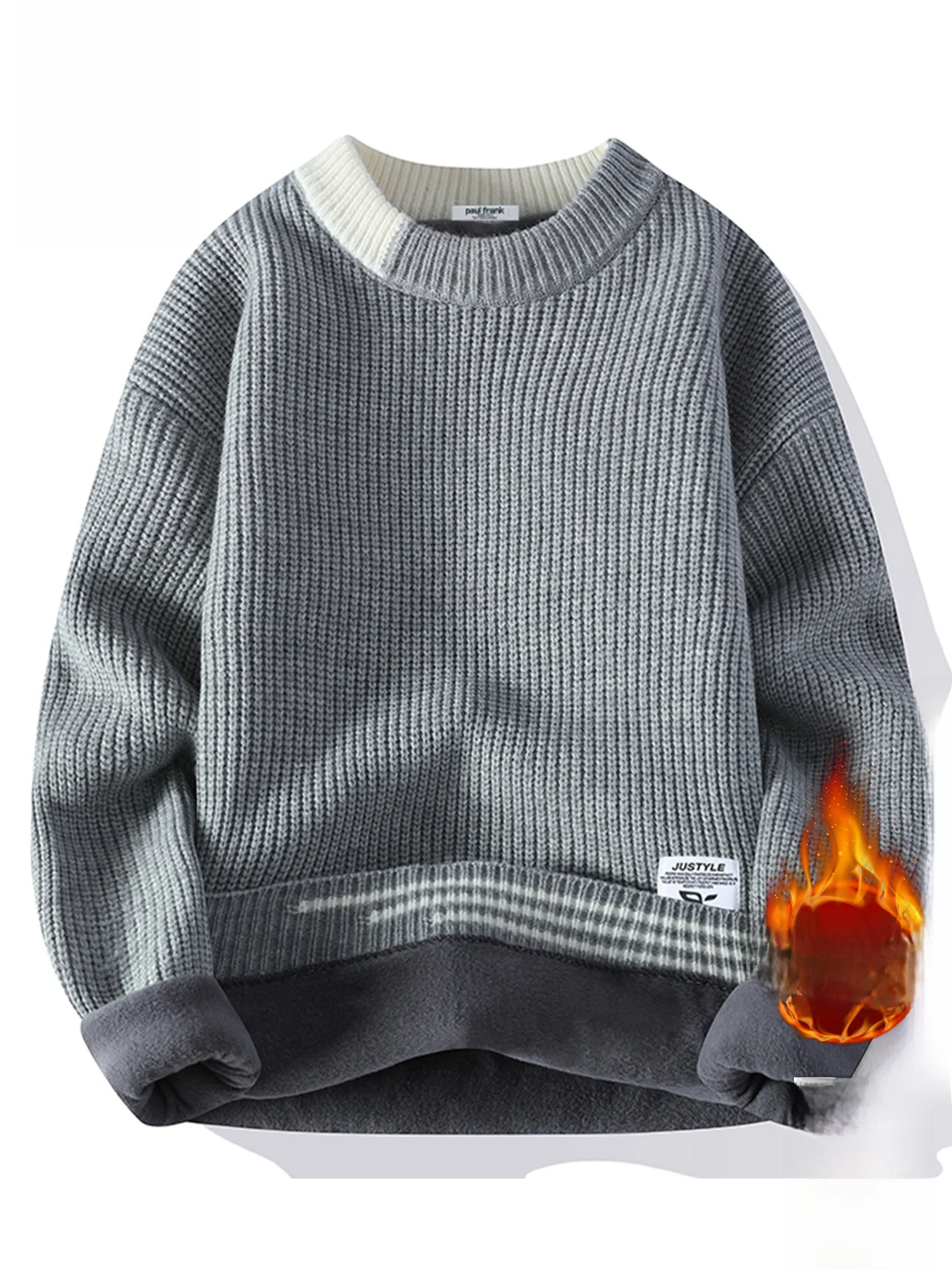 

PaulFrank Winter Thiened Knitted Fce Lined Casual Sweater Men's Warm Clothing Soft Polyester Blend Long Sve round Ne