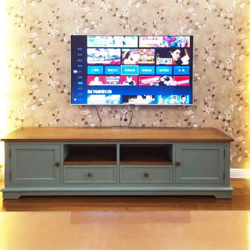 Mueble de TV americano, muebles de sala de estar de madera maciza, mueble de suelo, mueble bajo de almacenamiento, pastora retro rectangular para apartamento pequeño