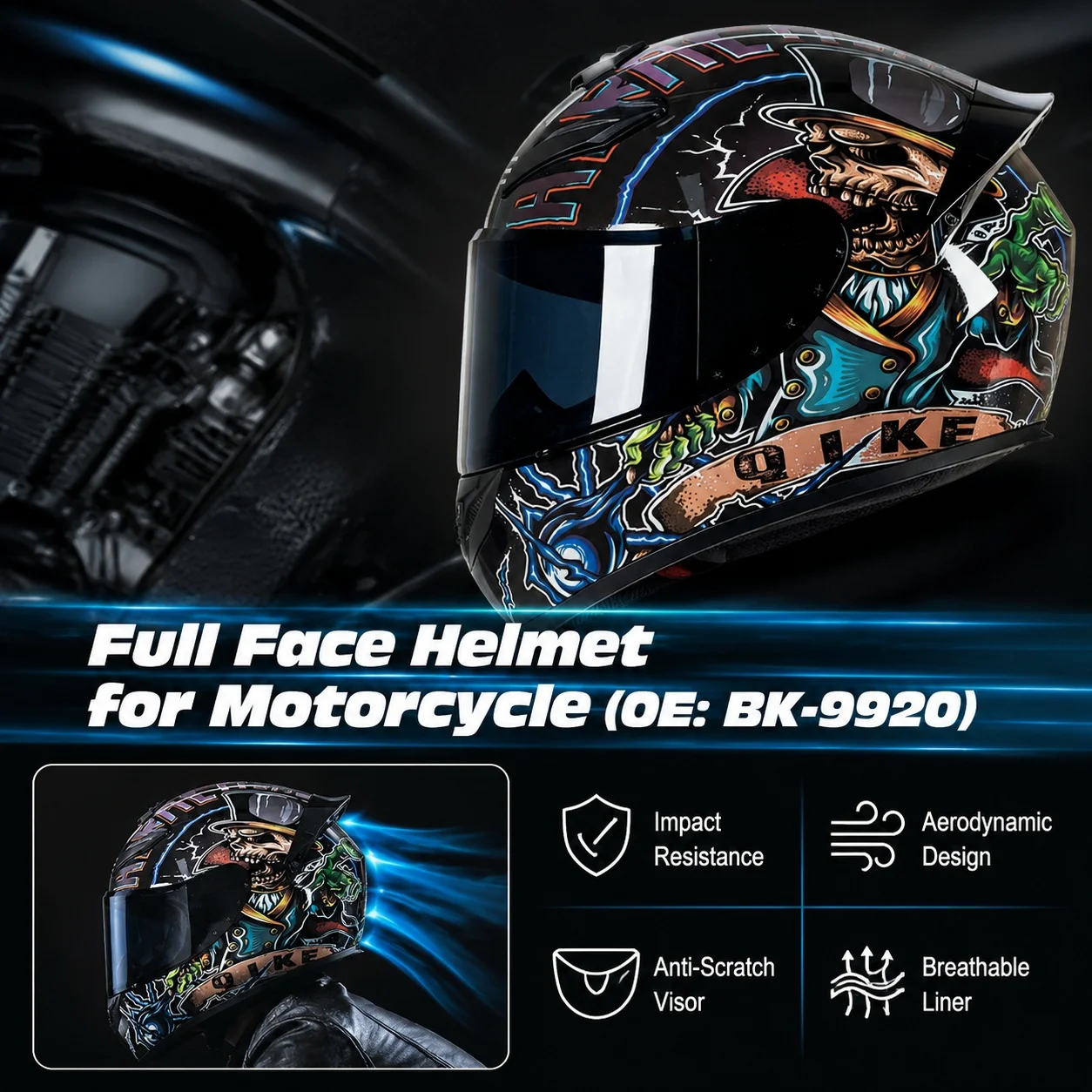 Casque intégral de moto, coque légère en ABS, homologué DOT, résistant aux chocs, motif graffiti élégant, casque de sécurité universel pour adultes