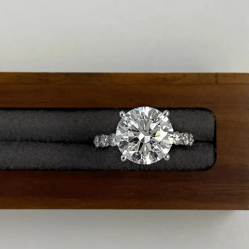 IGI Certified 5CT Round Cut Lab Grown Diamond EF VS-VVS CVD Platinum 950 Engagement Ring Four Prong Bridal Promise Fine Jewelry