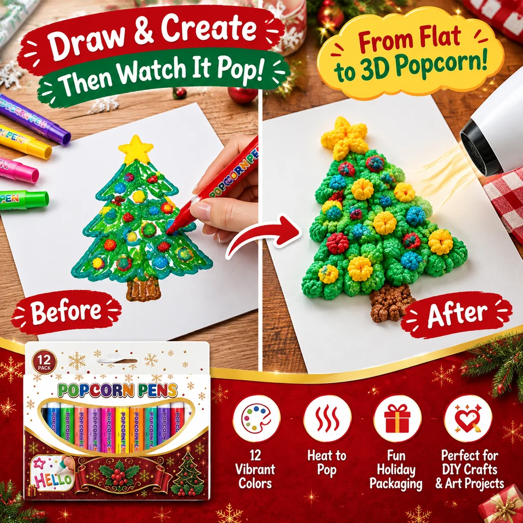 12 Colours Puffy Paint Pens Christmas Craft Pens 3D Puff Effect DIY Art Markers for Greeting Cards Journals Holiday Crafts