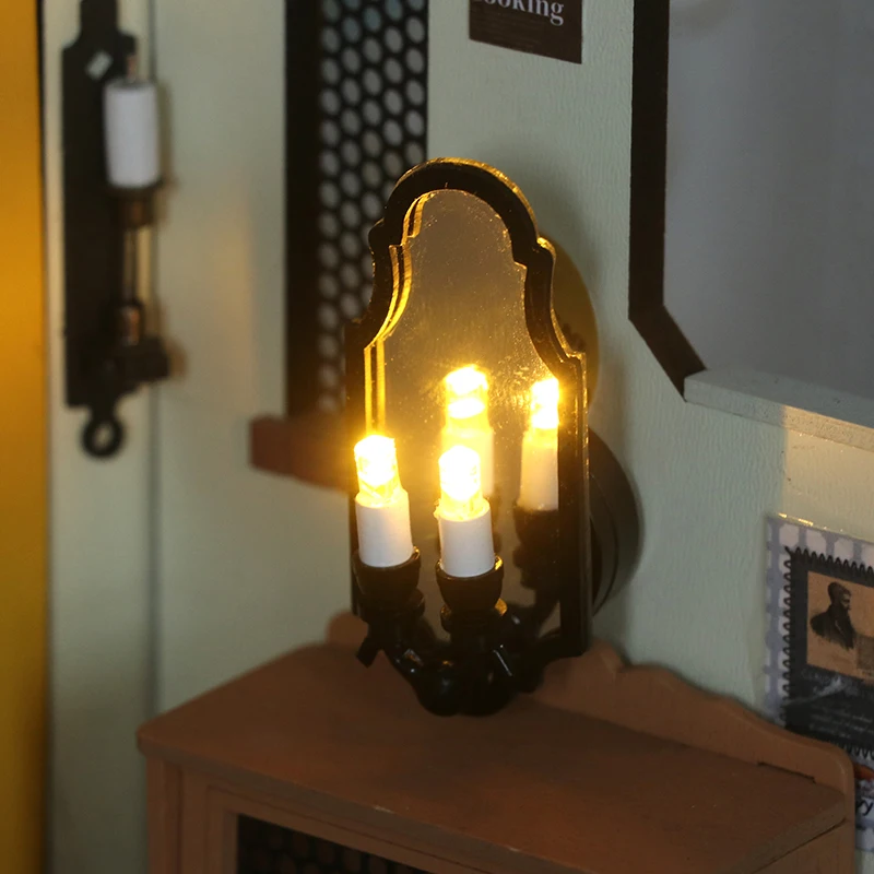 

1:12 Dollhouse Miniature Mirrors Wall Lamp LED Light Mini Wall Lamp Doll Living Room Bedroom Decor Toy Micro Scene Ornaments
