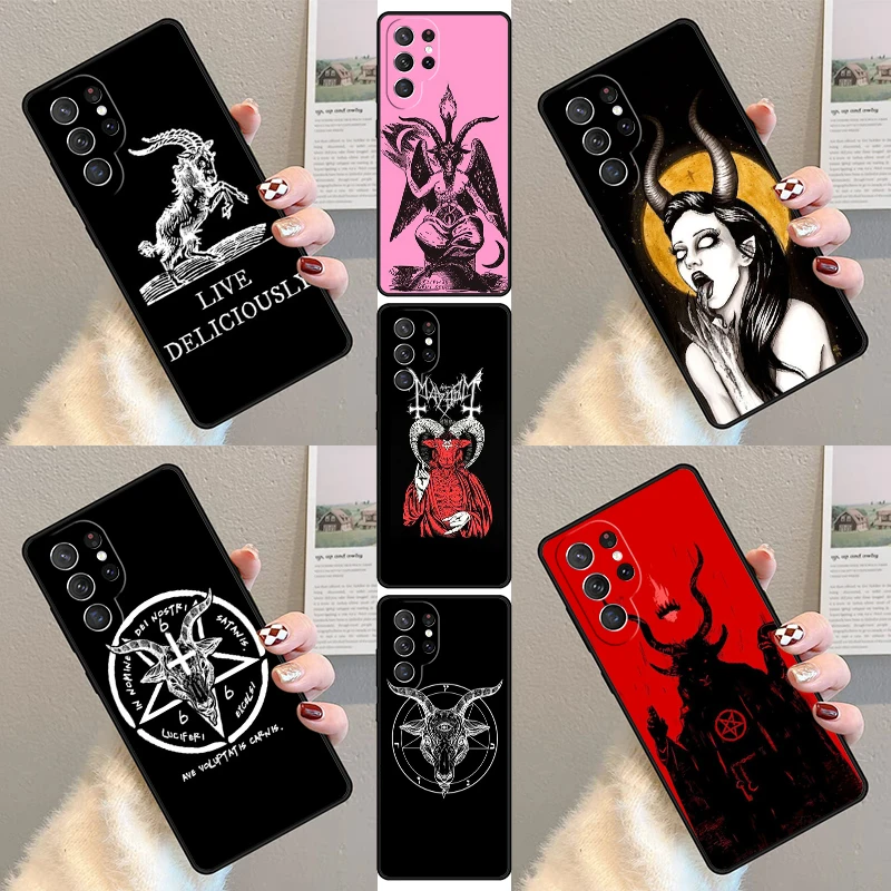 Funda de silicona de bruja gótica Satan para Samsung Galaxy, S23, S21, S20 FE, S24, S22 Ultra, Note20, S10, S9, S8 Plus