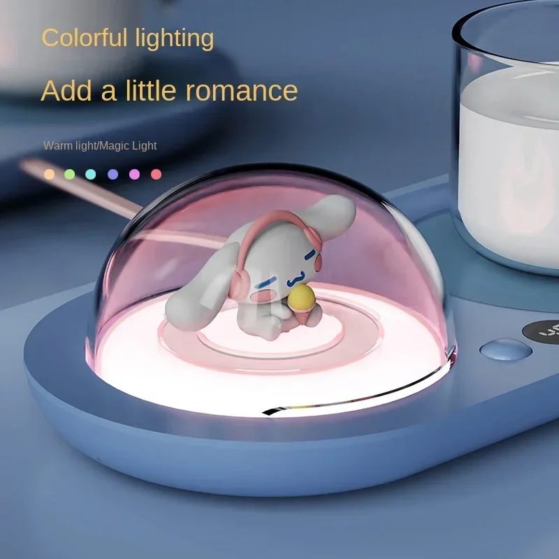 Anime Cartoon Sanrioed Cinnamoroll Glass 55 ° Thermostatic Cup Kawaii Heated Milk Coaster Cute Adjustable Temperature Coaster