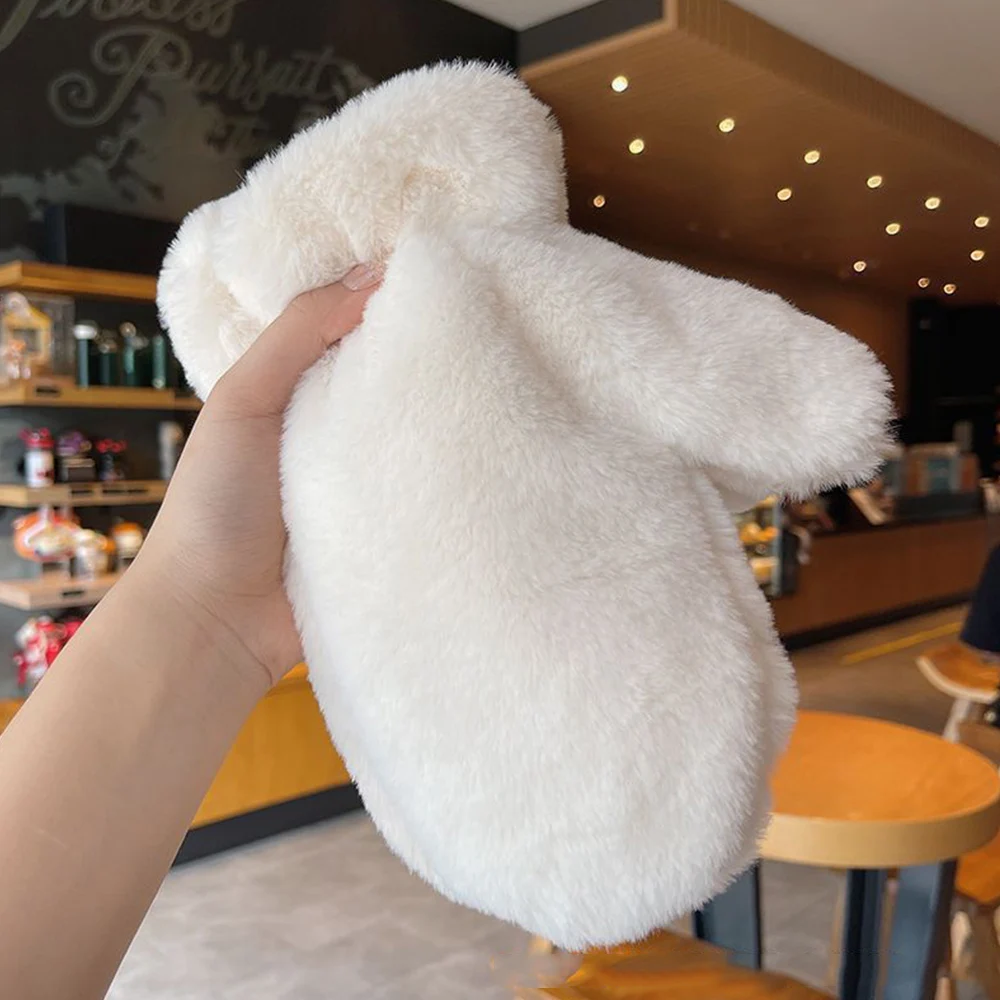 2024 New Women Plush Fluffy Winter Keep Warm Gloves Cute Lovely Sweety Soft Solid Cold Protection Windproof Thickened Mittens