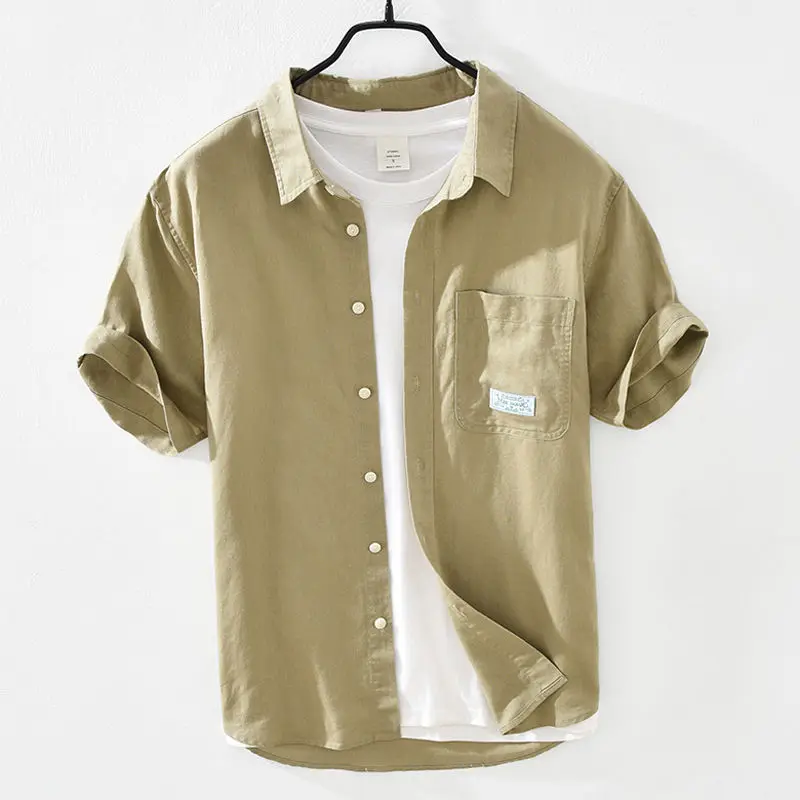 2025 Summer New Solid Color Simple Short-sleeved Shirt Men's Korean Style Casual Loose Versatile Jacket