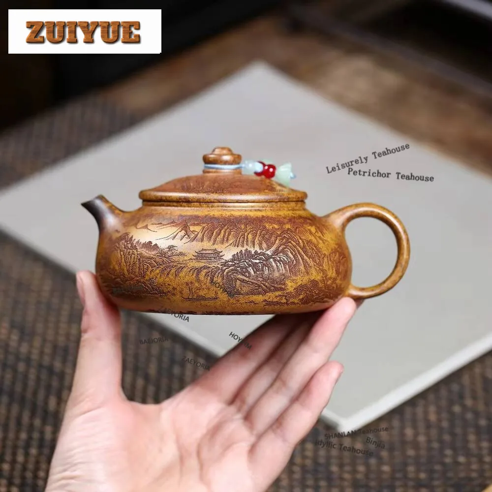 270ml Creative Yixing Purple Clay Teapots Handmade Cold River Pot Raw Ore Dragon Bone Gold Sand Mud Kettle Zisha Teaset Supplies