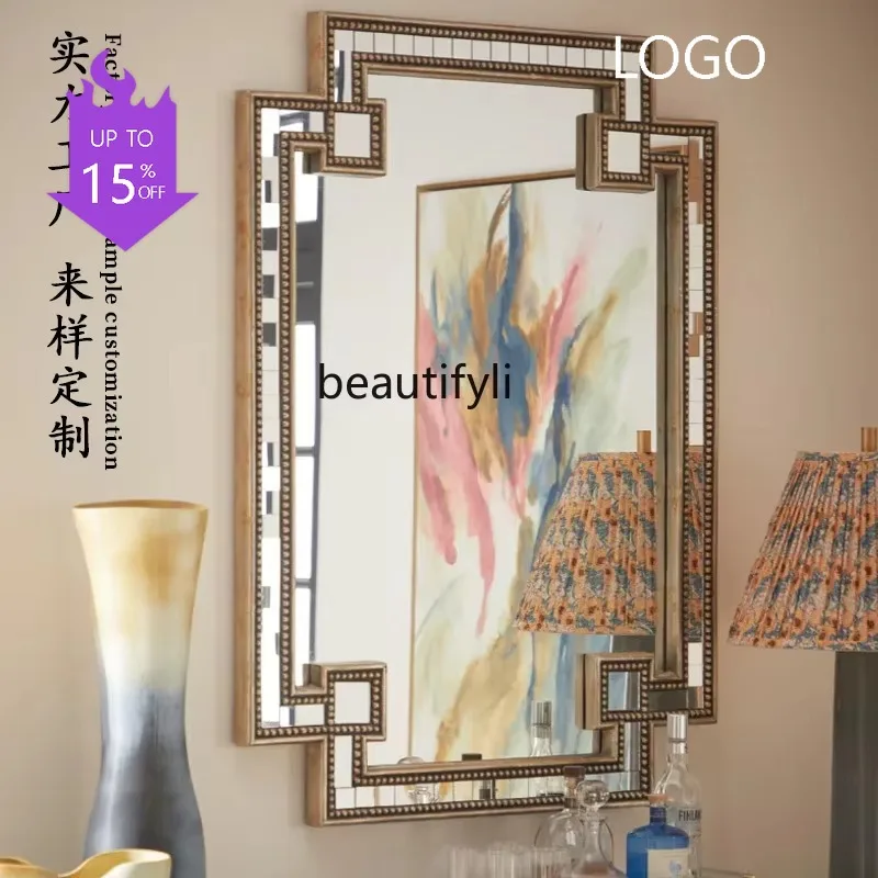 PPP  American retro cyclone mirror dining room living room porch background wall hanging decorative mirror