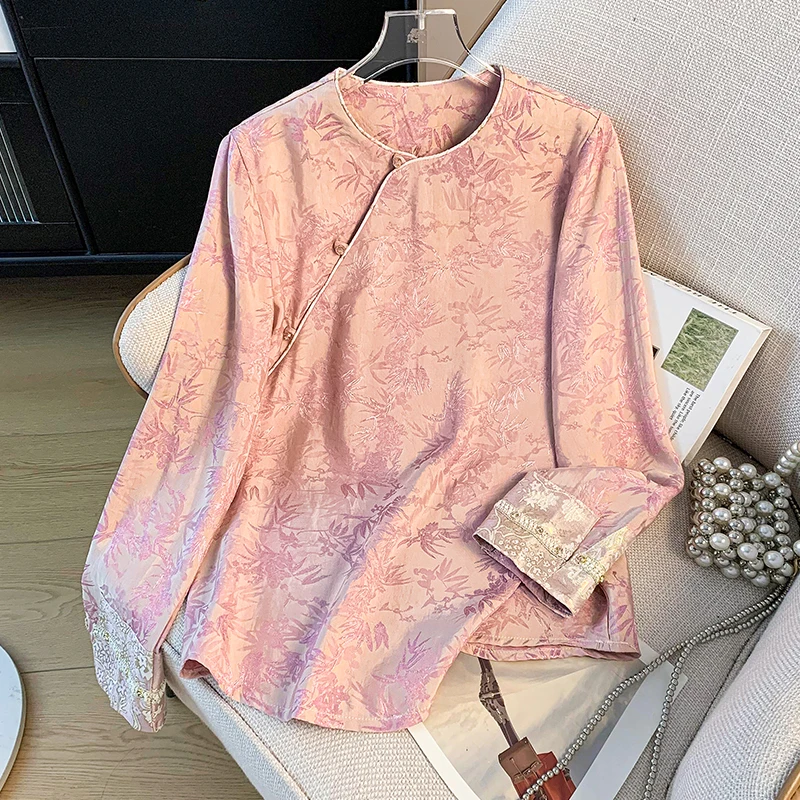 

Новая женская одежда в китайском стиле: топ Ханьфу с длинными рукавами, круглым вырезом, пуговицами и тяжелой вышивкой в восточном древнем стиле.