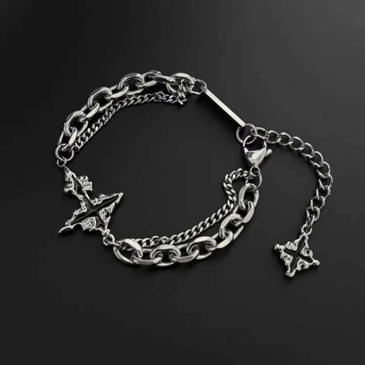 Retro-Flammenkreuz-Armband für Männer und Frauen, Hip-Hop, Titanstahl, Spleißkette, Charm, Unisex-Schmuck, coole Kpop-Luxus-Accessoires