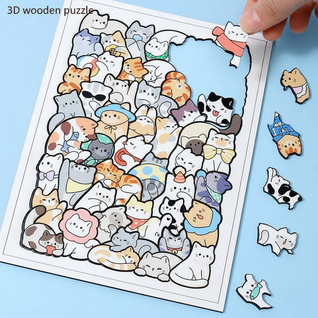 

Animal Wooden Puzzle Jigsaw Table Games Dinosaur Cats Bear Stacked Educational Puzzle Brain Games Montessori Thinking Education