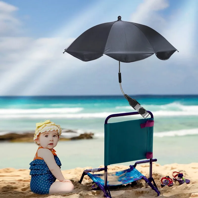 Adjustable Umbrella, Clamp Umbrella Bent Freely with UV Protection, Beach Chair Umbrella for Stroller Sombrilla Playa