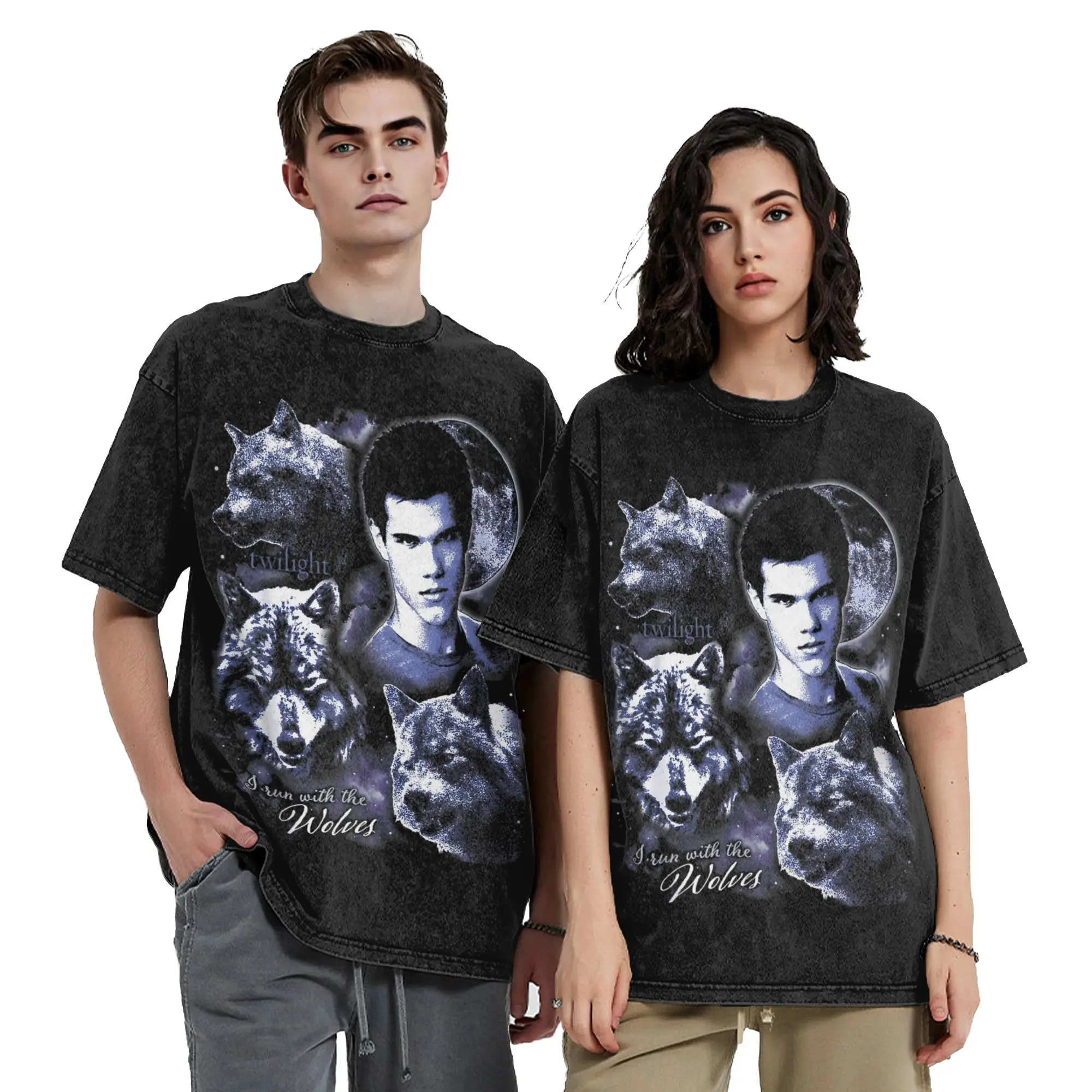 Twilight Jacob Black Werewolf I Run With The Wolves T Shirt Washed 100% Cotton T-Shirts  Vintage Men Women Streetwear Tee Shirt