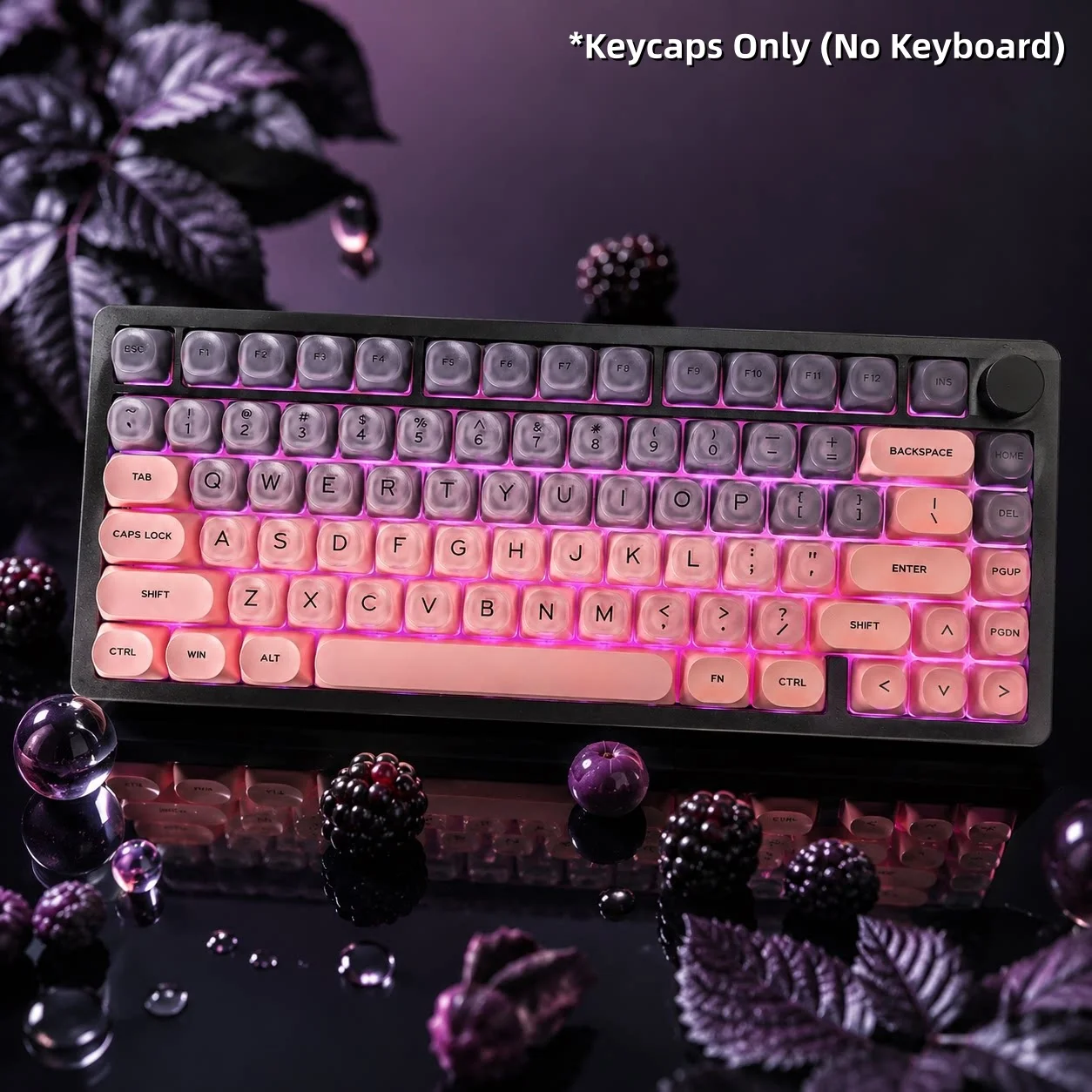Juego de teclas de cristal con degradado de color negro y rosa, personalizable, para teclados mecánicos de juegos, juego de teclas PBT para teclados de 61, 75, 87, 96, 104 y 108 teclas.