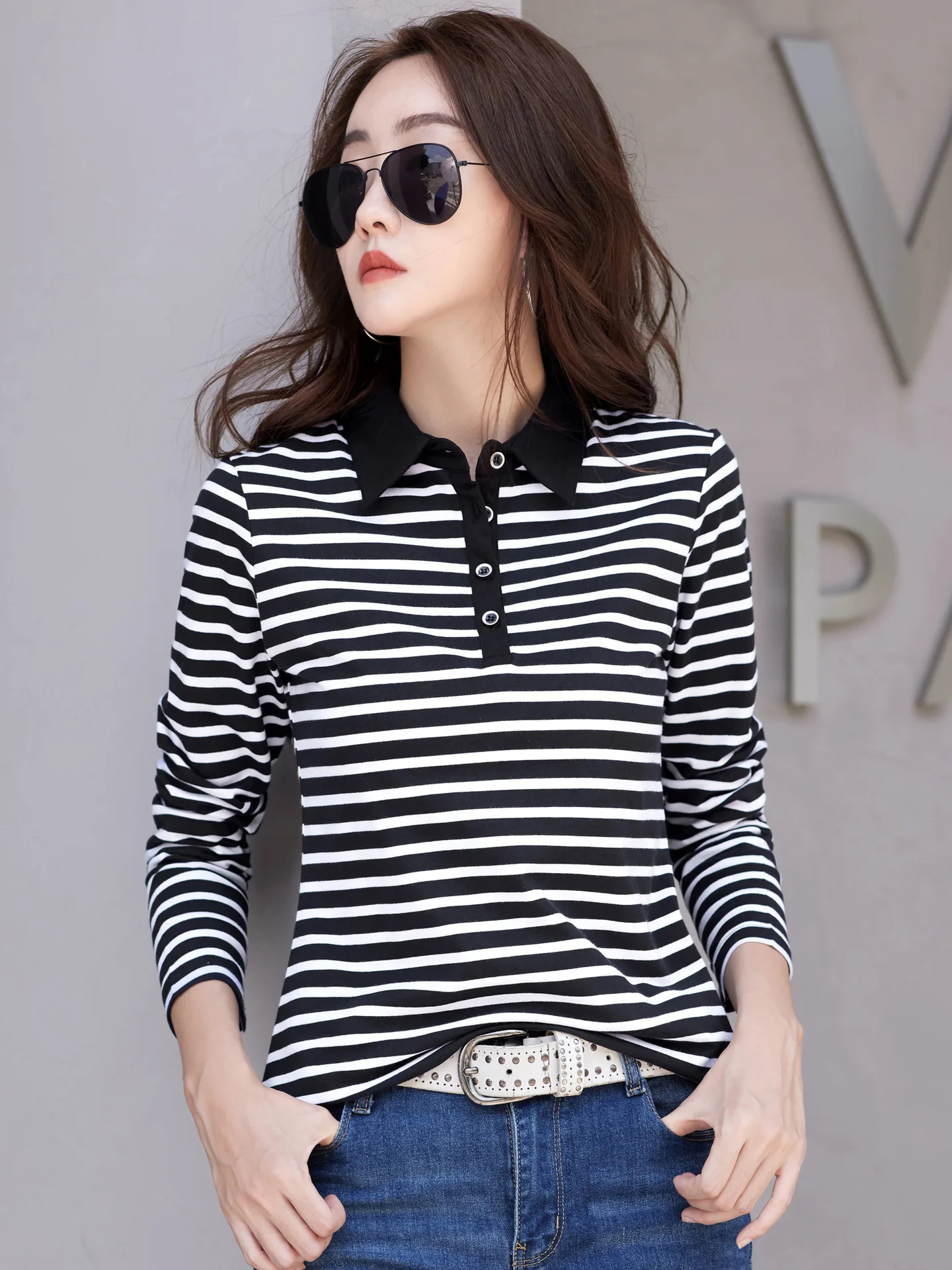 New Women Polo Shirt Long Sleeve Buttons Cotton Polos Spring Summer Casual T-shirt Golf Sportswear Female Tops Tees Black White