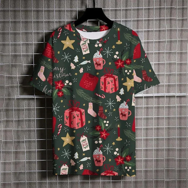 عيد ميلاد سعيد مهرجان تي شيرتات عجيبة للرجال طباعة كاملة سانتا كلوز الرنة الجرافيك عيد الميلاد تحت عنوان قصيرة الأكمام تي شيرت 2026 #5