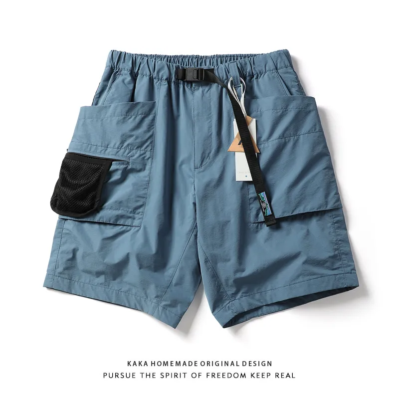 

Мужские повседневные брюки-шорты в японском ретро-стиле, быстросохнущие, с множеством карманов, свободного кроя, из хлопка, со средней посадкой