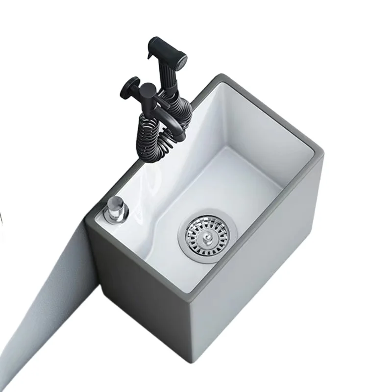 Small rectangular household balcony ceramic gray mop pool floor-to-ceiling basin bathroom