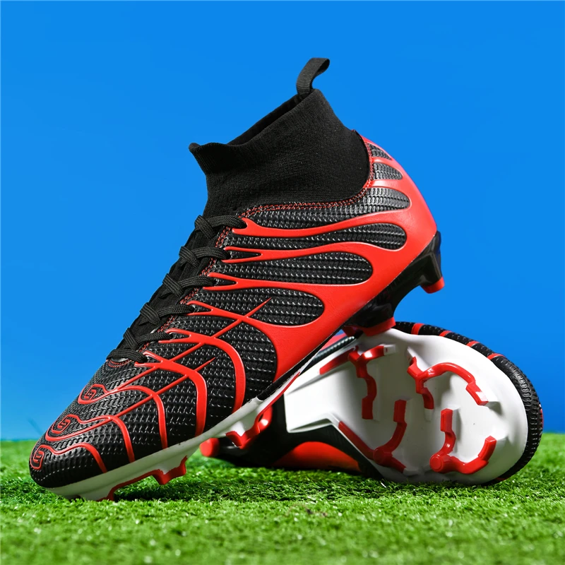 Sepatu sepak bola pria, sneaker FG/TF Non-Slip Turf cleat sepatu latihan ultra ringan lembut leher tinggi 35-45