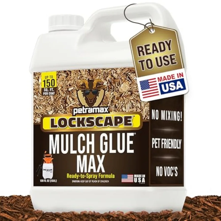 

Клей Max Lockscape для ландшафтного дизайна, произведенный в США - безопасный для животных ландшафтный клей для сосновой соломы и древесной стружки - готов к креплению и укладке.
