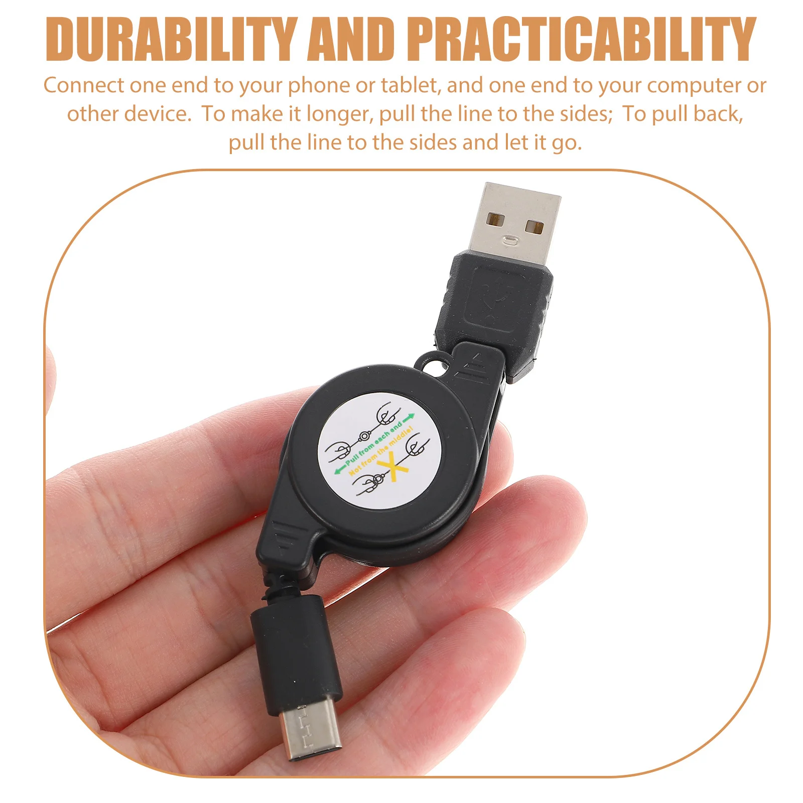 

2Pcs Retractable Flexible Type-C Data Cables Charging Lines Durable Portable Phone Charging Adapter Data Cable