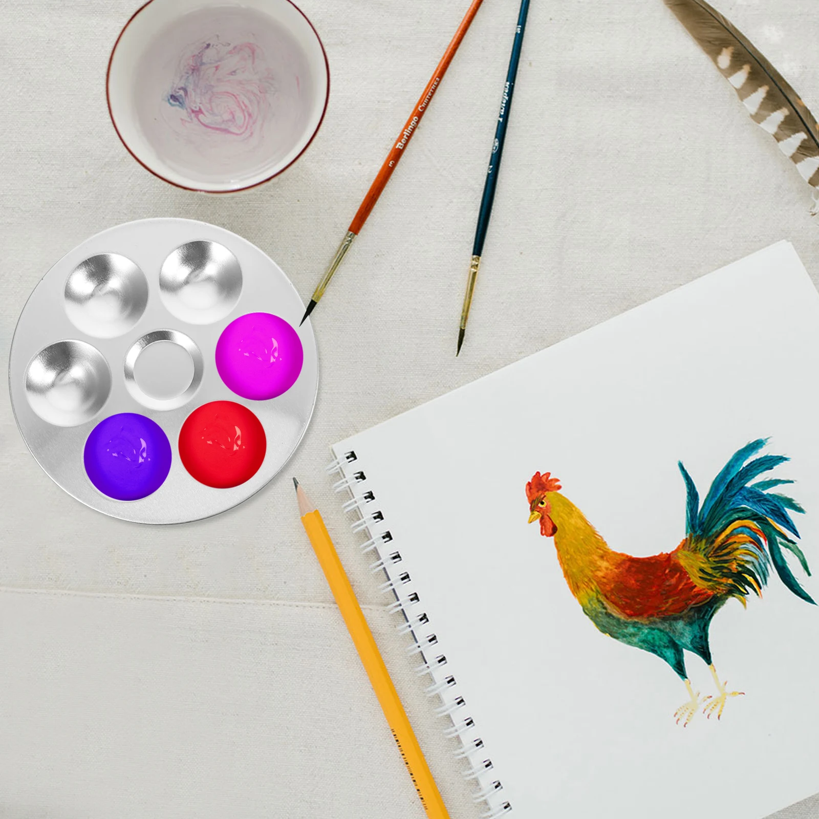 

2pcs Aluminum Paint Palette 6 Holes 10 Holes Round Tray For Gouache Watercolor Painting Reusable Artist Supplies Kids Craft