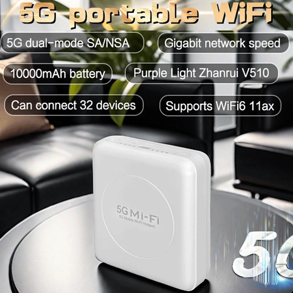 

5G WiFi 6 Wireless Hotspot Router Support 10 Users with SIM Card Slot Portable WiFi Device 5G Modem for Home Office Travel