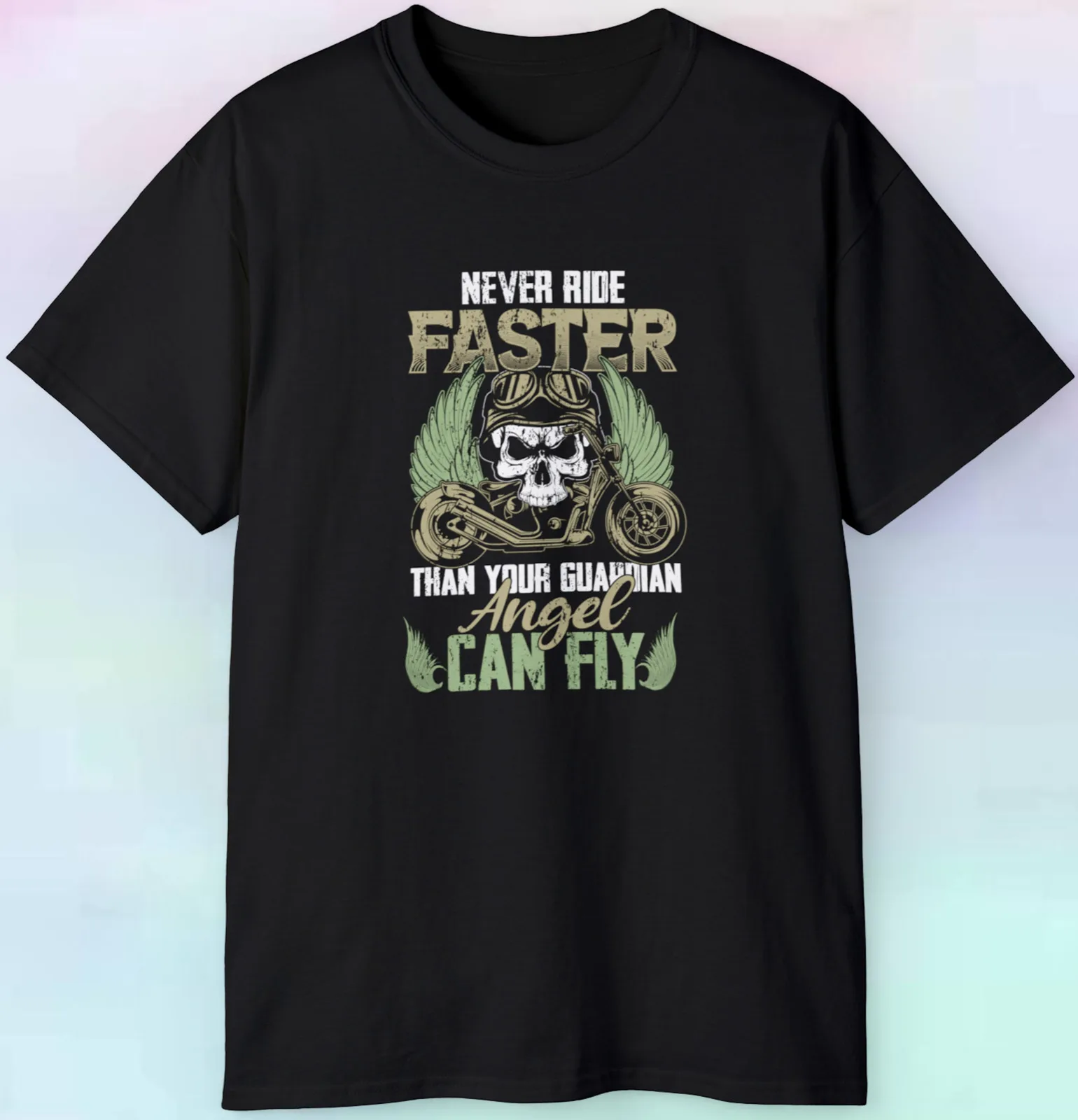 

Men's Never Ride Faster Than Your Guardian Angel Shirt | Motorcycle | S-5XL