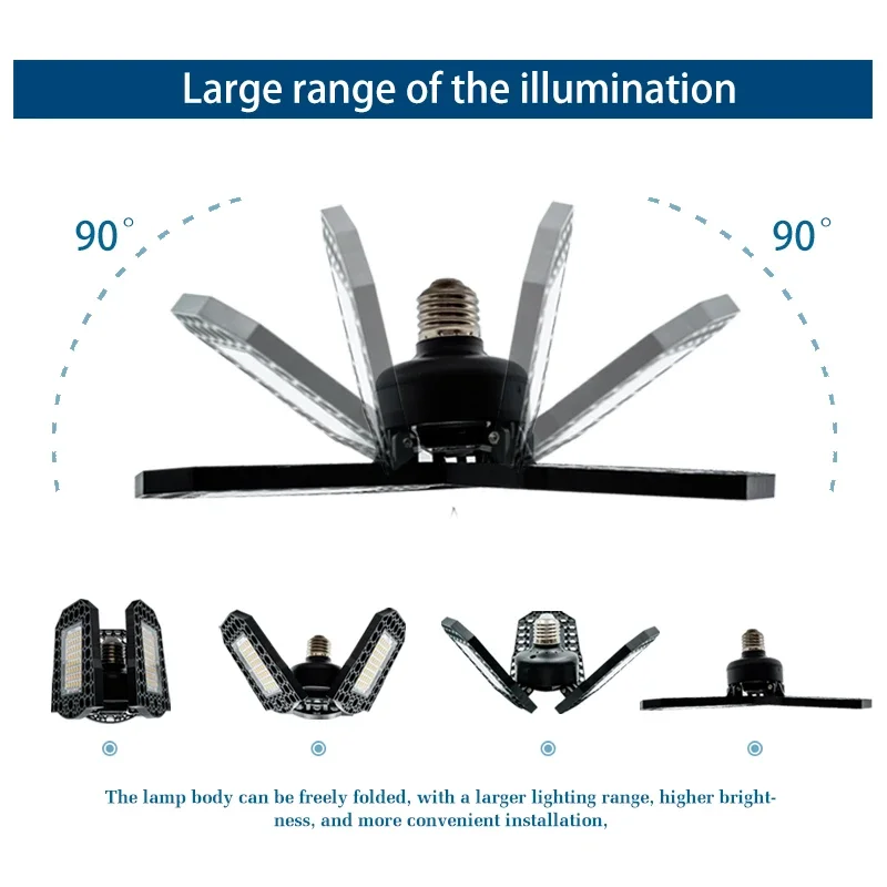 1/2pcs Deformable Lamp E27 LED Bulb 40W 60W 80W Garage Light 360 Degrees 85-265V Deform Light for Workshop Warehouse Factory Gym