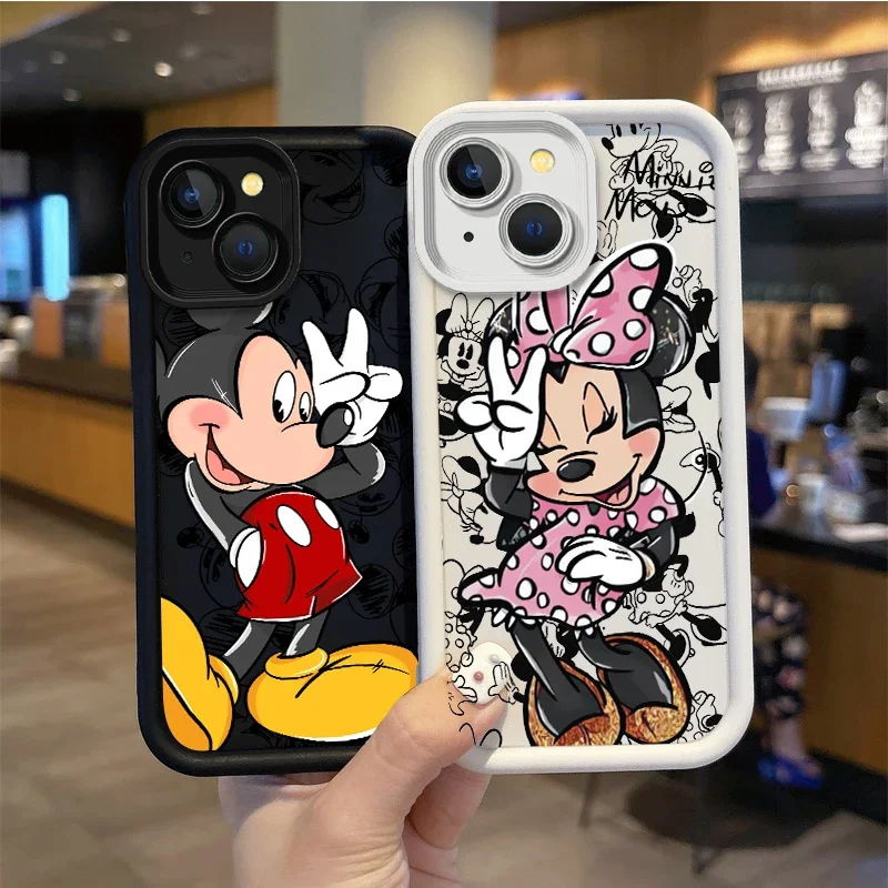 Funda de silicona antideslizante con dibujos animados de Mickey y Minnie Disney para iPhone, 15, 14, 13, 12, 11 Pro Max, 15, 14, 8, 7, 6 Plus, 8, 7, 6