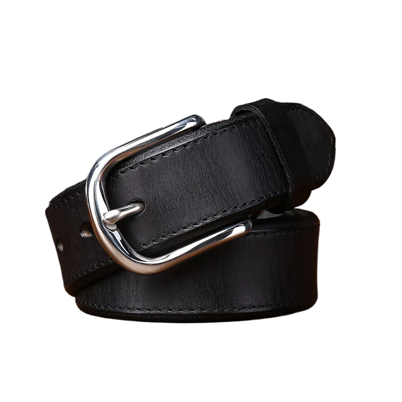 Men's Genuine Leather Belt with Stainless Steel Pin Buckle, First Layer Cowhide Retro Waistband for Jeans