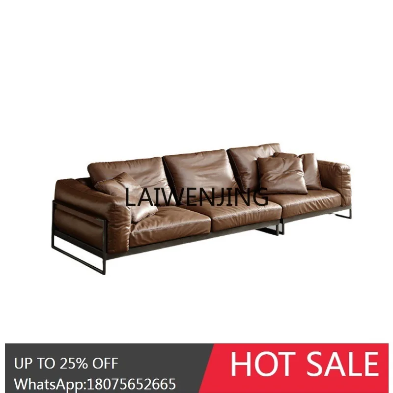 

leather sofa down leather art living room furniture three-person size apartment Nordic sofa