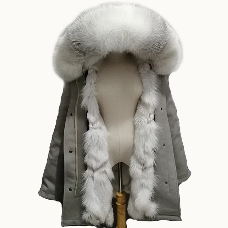 Cashmere Parker Set 100% Cross Fox Fur Liner Oversized Fur Collar Personal Customization  big fur collar