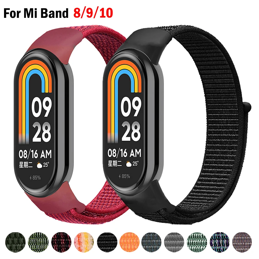 Pulseira de nylon para xiaomi mi band 10 9 8 nfc smartwatch pulseira correa substituição esporte pulsera para miband 8 9 10 pulseira