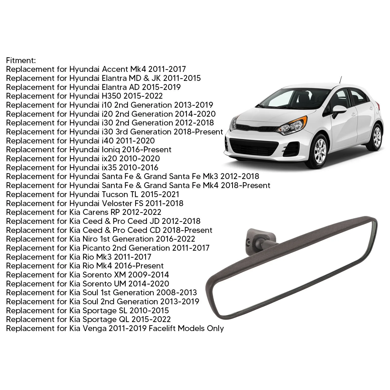 Inside Rear View Mirror Replacement Inside Rear View Mirror 85101 3X100 Inner Rear View Mirror Replacement for Accent Tucson