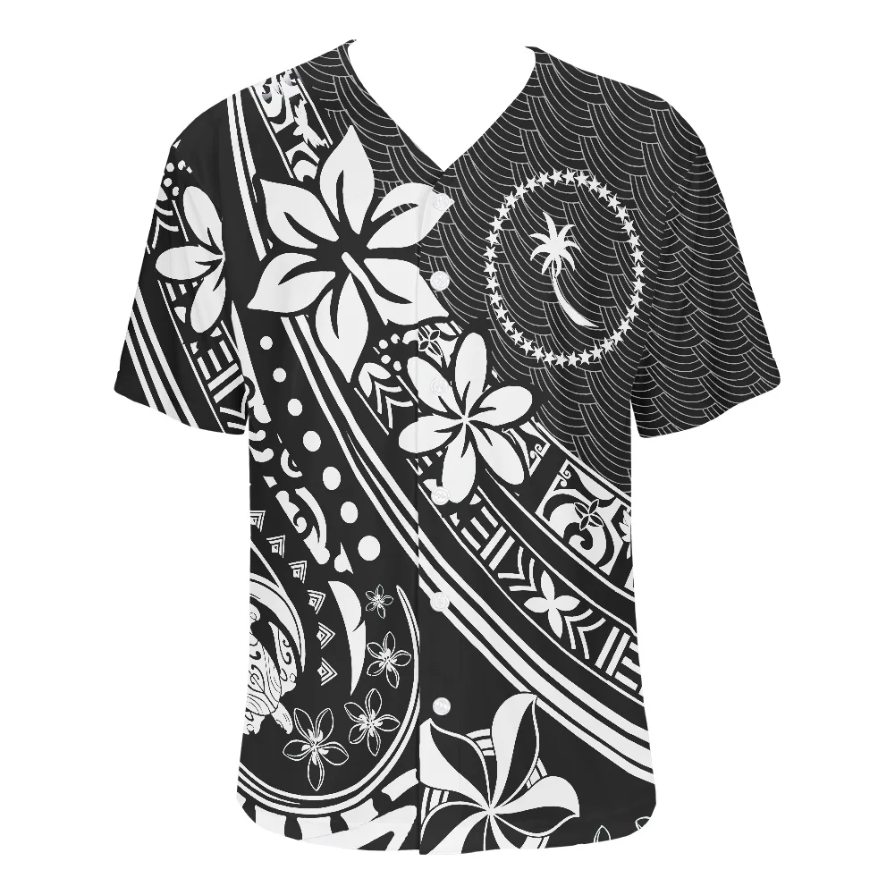 Summer Design Men's Sportswea Samoa Polynesian tribal frangipani print Shirt O Collar Short Sleeve Breathable Baseball Shirt