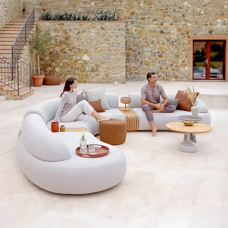 Custom Size Outdoor Furniture Long White Villa Garden Outdoor Sofa Set Wholesale Aluminum Frame Leisure Outdoor Sofa