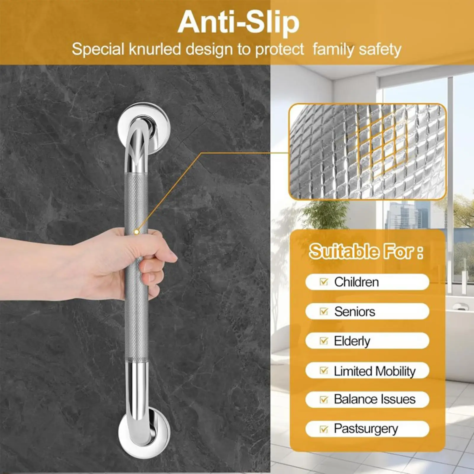 Grab Bars For Shower Heavy Duty Stainless Steel 3-Piece Bathroom Toilet Assist Bar For Women Men Elderly Disabled Daily Toilet