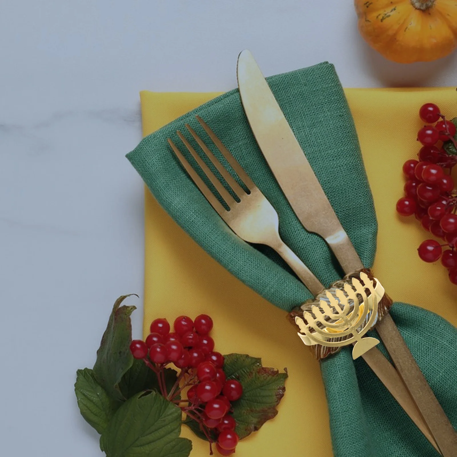 

6Pcs Hanukkah Menorah Napkin Rings Metal Holders Elegant Holiday Dinner Decor Serviette Buckles Menorah Shaped Napkin Ring