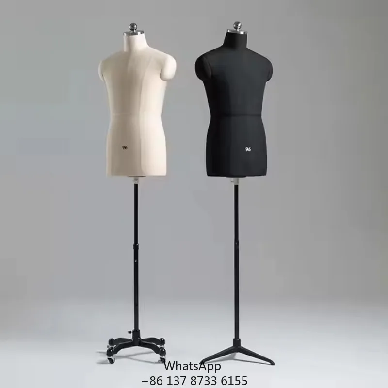 Modern Fiberglass Male Half Body Dress Form Manikin Adjustable Handmade For Garment Students Tailoring Use