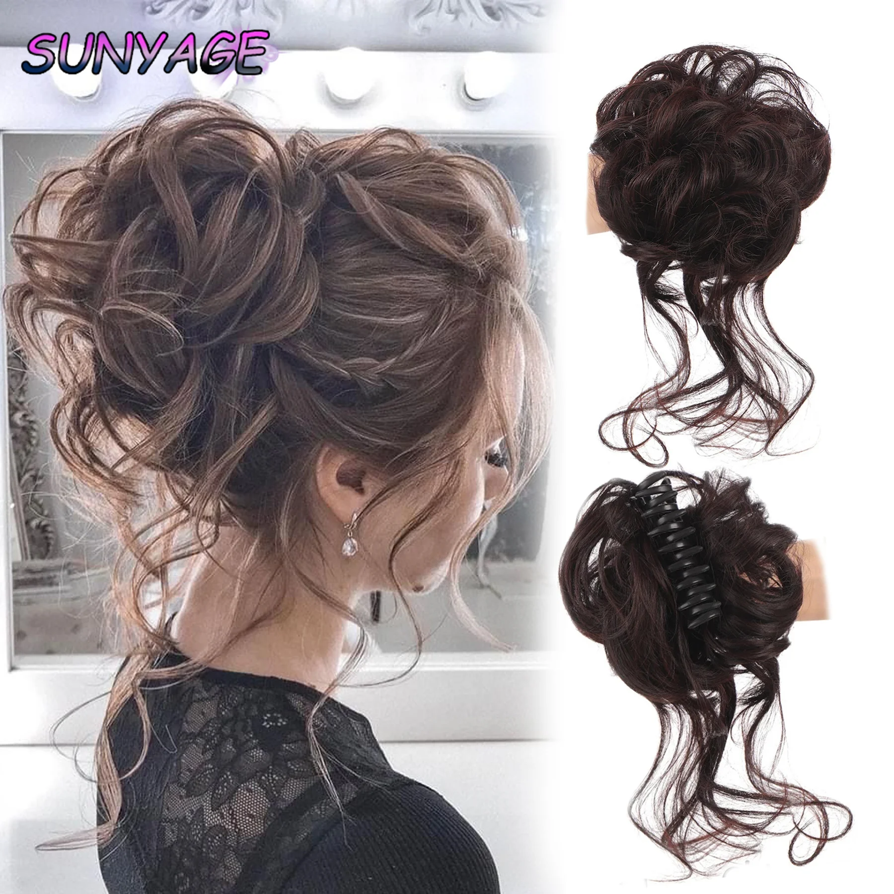 

SUNYAGE Synthetic Messy Curly Claw Hair Bun Chignon Hair Extensions Scrunchy Fake False Hair With Tail for Women Hairpieces