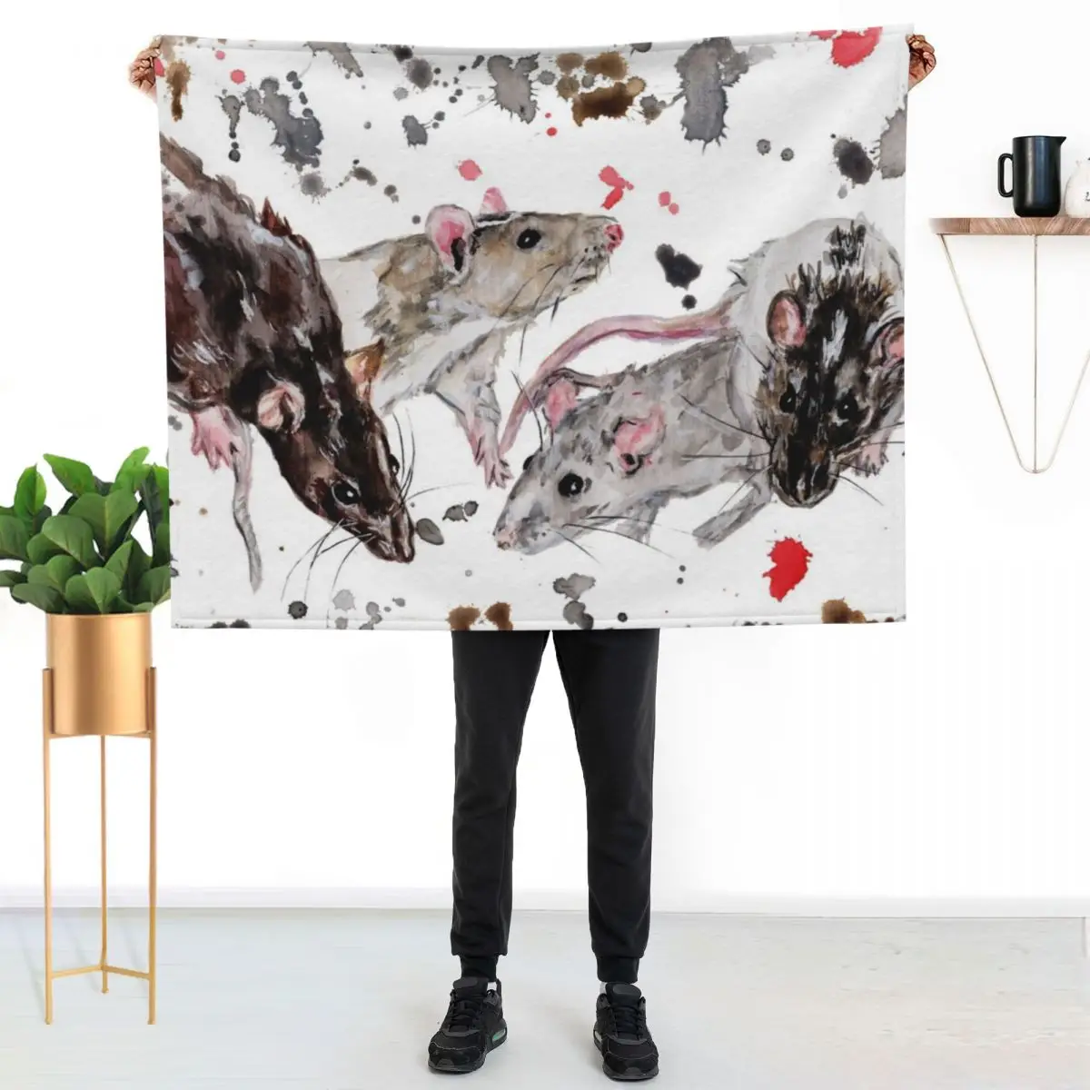 Watercolour Rats Throw Blanket Luxury Designer Retros Soft Beds Sofa christmas gifts Thin Blankets