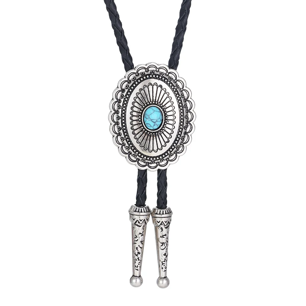 Celtic pattern turquoise agate bolo tie American Western denim bolo tie metal collar