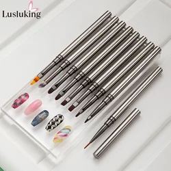 9/12pcs Nail Art Brushes Metal Handle Round Tip Brush Acrylic UV Gel Colours Paints Builder Drawing Pen DIY Manicure Accessories