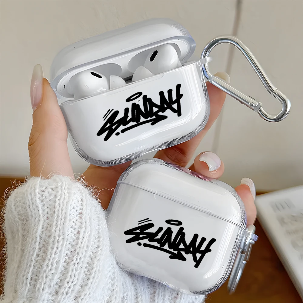 Art Graffiti Text Pattern Clear Earphone Case for AirPods Pro 3/Pro 2/Pro Earbuds Case for AirPods 4/3/2/1 TPU Protective Cover view 2