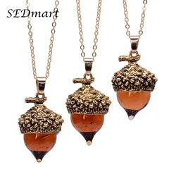 SEDmart Crystal Pine Cone Pendant Necklace for Women Men Bronze Gold Drop Glass Oak Sweater Chain Jewelry Dropshipping