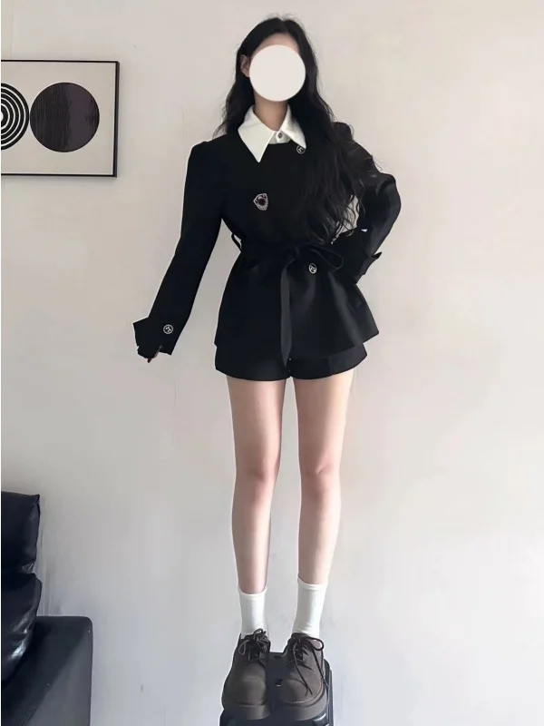 Fall Winter Woolen Two-Piece Set Rich Girl Korean Drama Main Female High Waist Uniform School Style Jk Outfit Complete Outfit