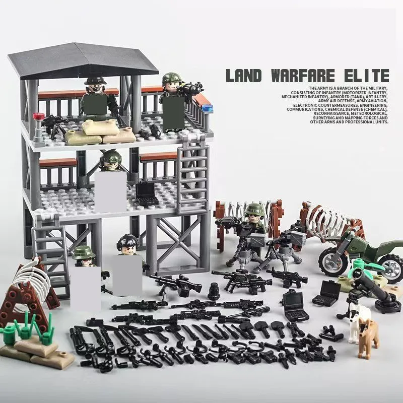 WW2 Construction Building Blocks Soldier Figures Weapons Military Base Camp Blocks Kit MOC Bricks Toys for Boys Gifts