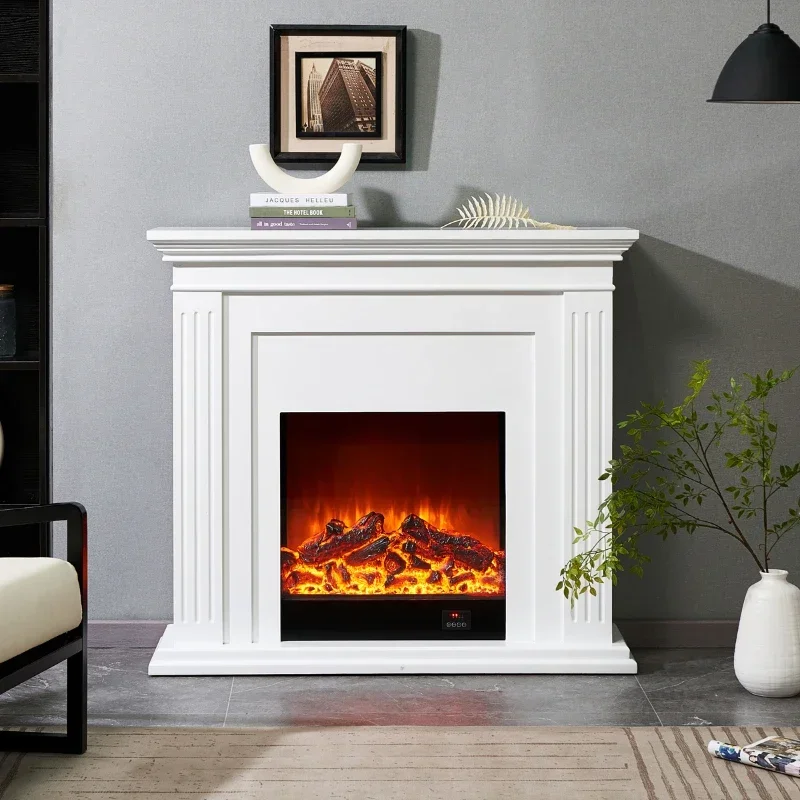 

Curio Cabinet Simulation Flame White Living Room Home Background Wall Storage Cabinet French Heating Fireplace Mantel